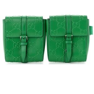 Gucci Calfskin Gg Tennis Embossed 2 Detachable Pouch Belt Bag In Shamarock